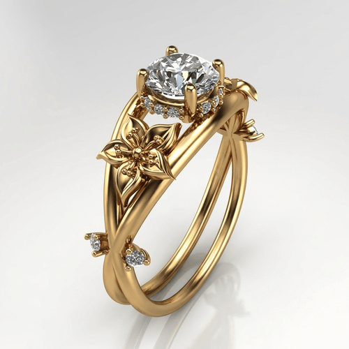 Ring Rose & Oliver mit goldenem Zirkonia in Blumenform, zartes und elegantes Design für besondere Anlässe.