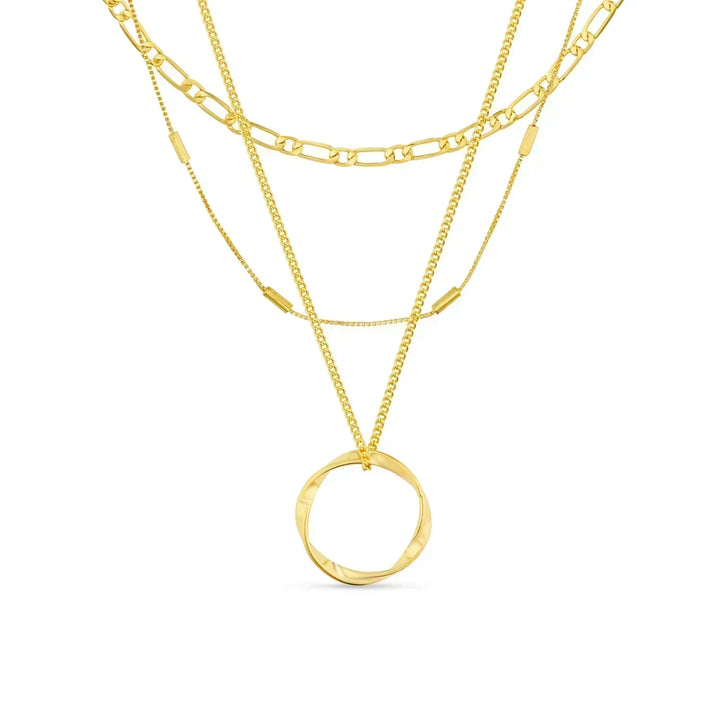 Colar Circa™ com três fileiras de círculos abertos dourados da Rose & Oliver, design elegante e delicado.